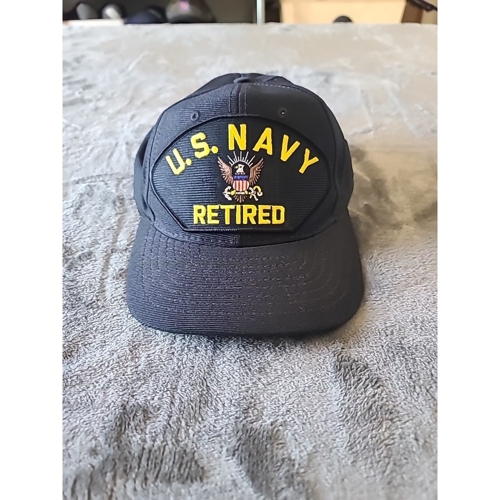 US Navy Retired Hat Cap Embroidered Patch Ballcap Black Brand New